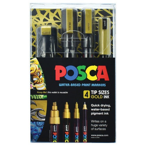 POSCA Paint pens set of 4 assorted tips in gold paint colour Australia