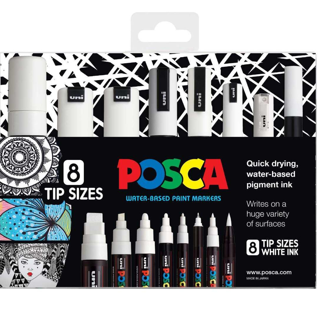 POSCA Assorted Tips - White ink colour Only - 8 Pack - Colourverse