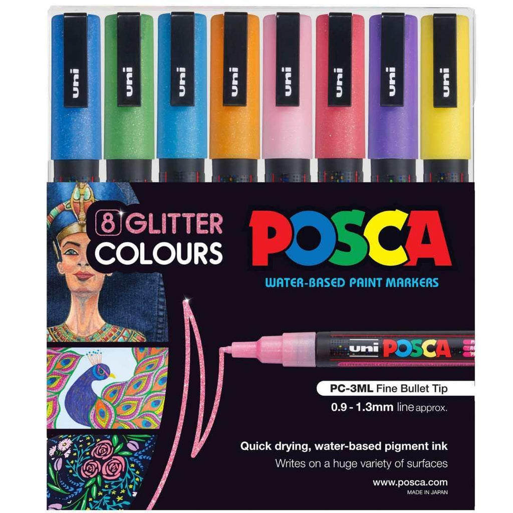 POSCA PC3M Paint Marking Pen - GLITTER COLOURS - Set of 8 - Colourverse