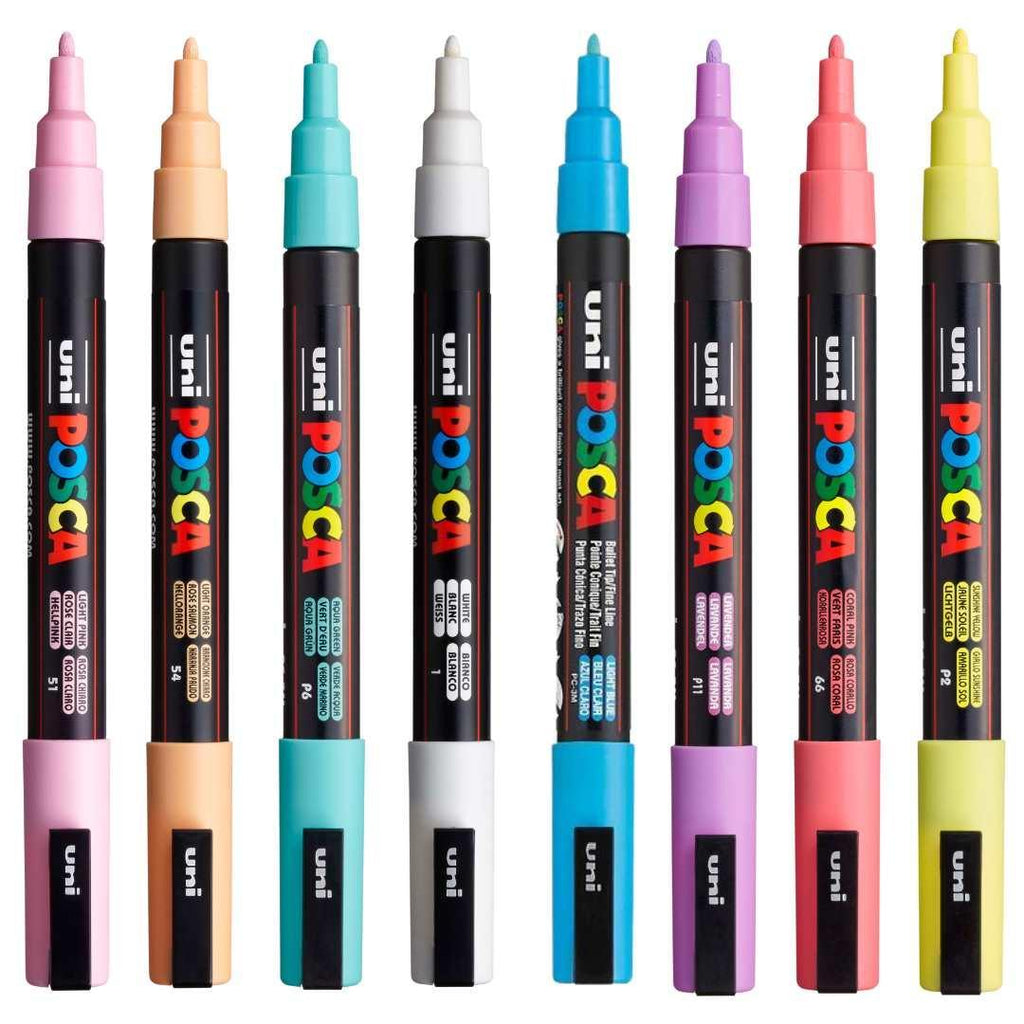 POSCA PC3M Paint Marking Pen - SOFT PASTEL COLOURS - Set of 8 - Colourverse