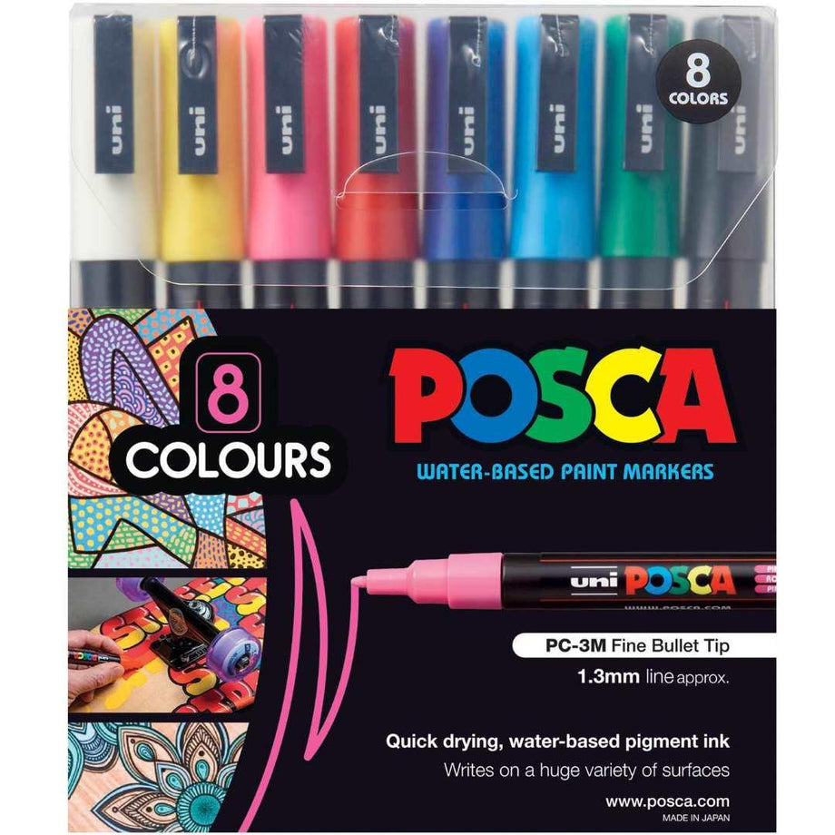 POSCA PC-3M Fine Bullet Tip Marker Pens - Sparkling Colours (Pack