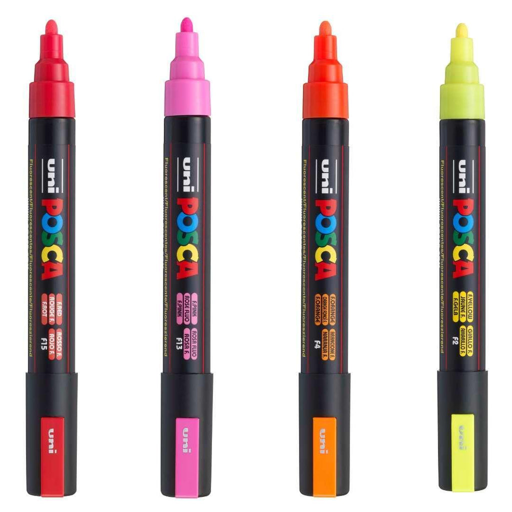 POSCA PC5M Paint Marking Pen - FLUORESCENT COLOURS - Set of 4 - Colourverse