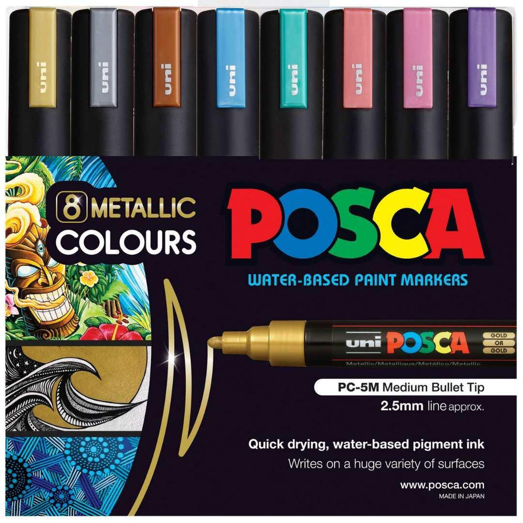 POSCA PC5M Paint Marking Pen - METALLIC COLOURS - Set of 8 - Colourverse