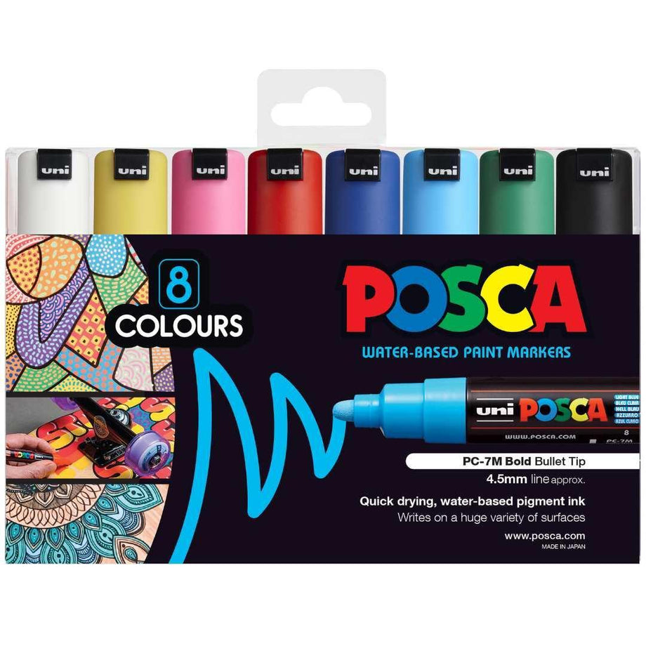 POSCA, Set of 8 x PC7M Paint Markers, Standard Colours