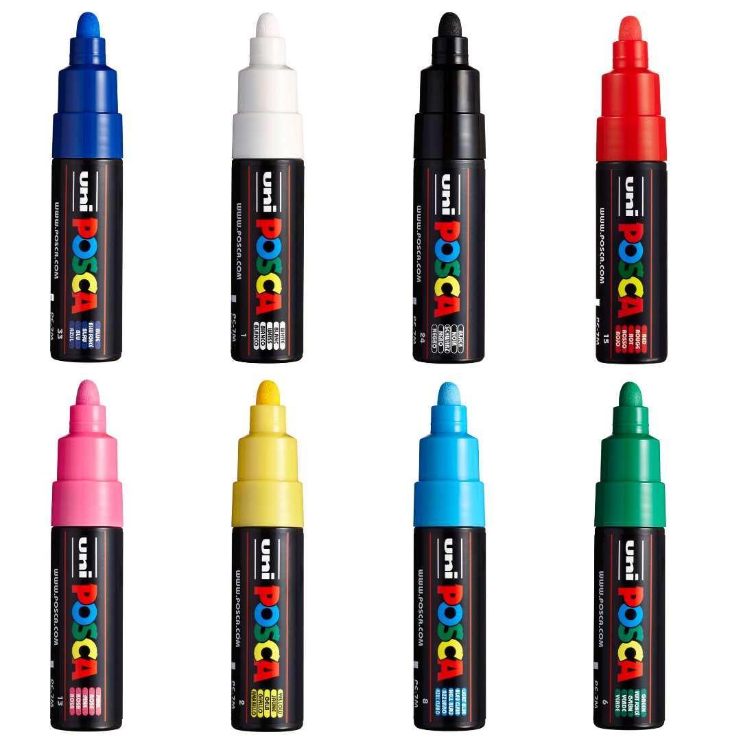 Uni Posca Paint Markers - Black, Set of 8, Assorted Tips