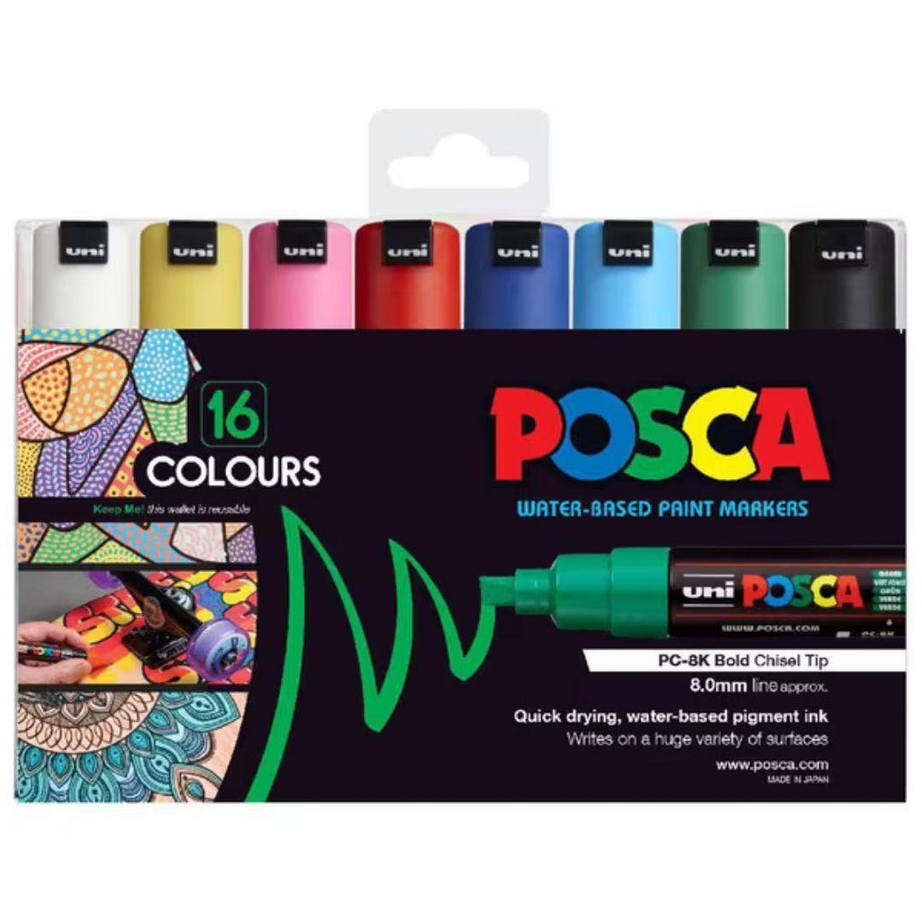 POSCA PC8K Paint Marking Pen - ASSORTED COLOURS- 16 Pack - Colourverse