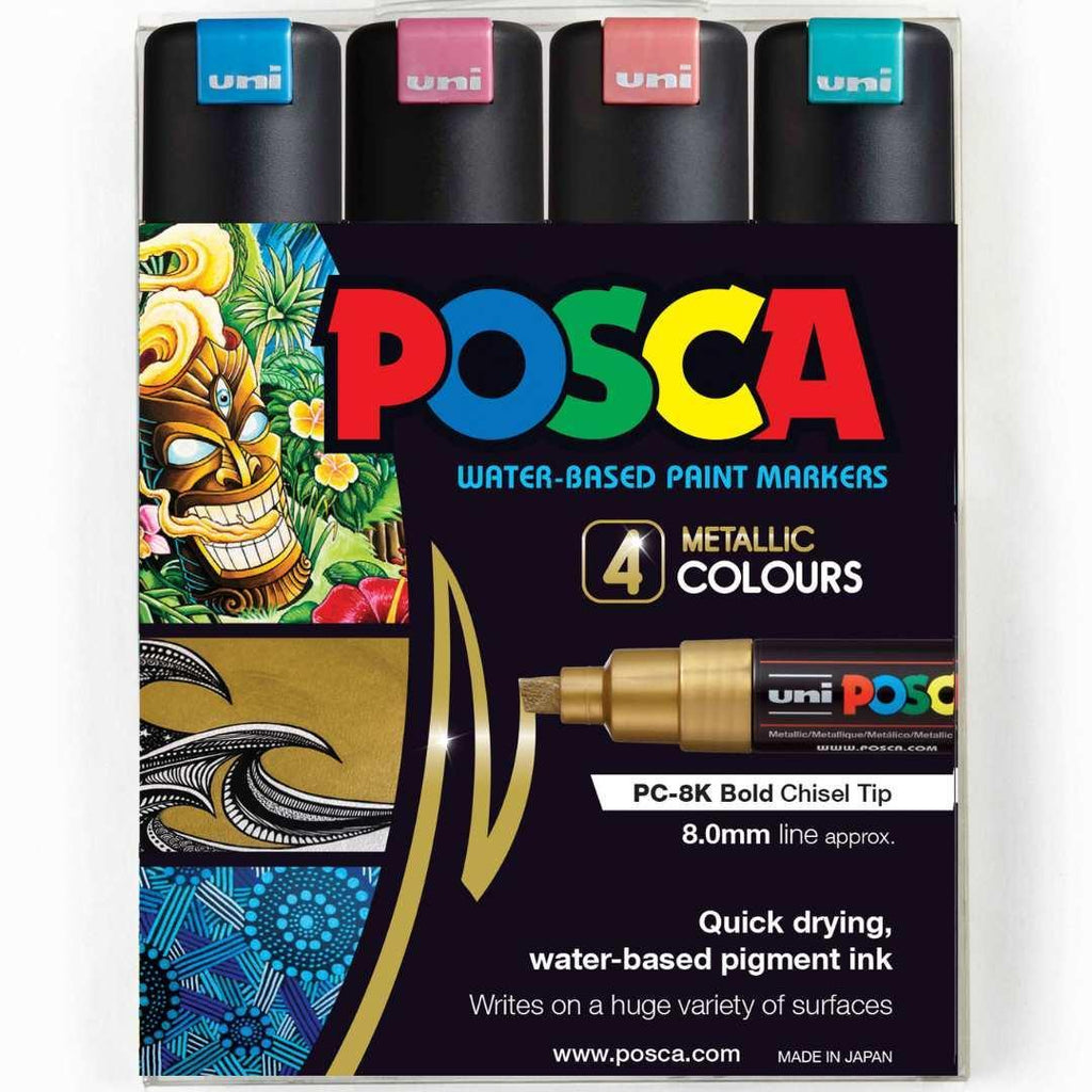 POSCA PC8K Paint Marking Pen - METALLIC COLOURS - 4 Pack - Colourverse